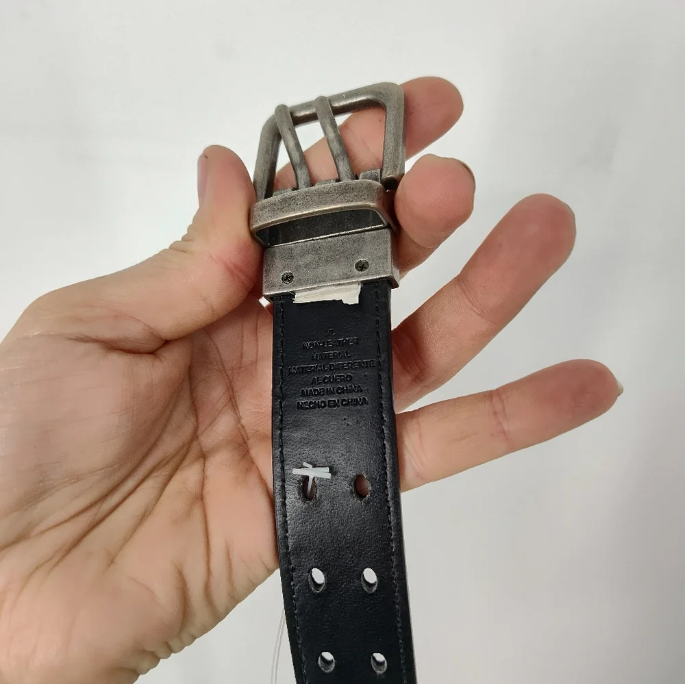 Reversible Brown And Black Faux Leather Belt with Silver Buckle Youth Size XL